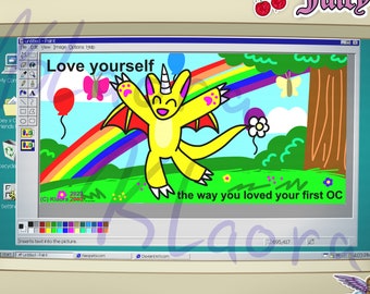 MS Paint Love Yourself the Way You Loved Your First OC 2000s Y2k Retro Nostalgic Kidcore Computer Furry Motivational Poster Print
