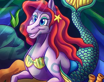 The Little Mermaid Seahorse Hippocampus I Wanna Be Where the People Aren't Part of Your World Holographic Furry Poster Parody Print