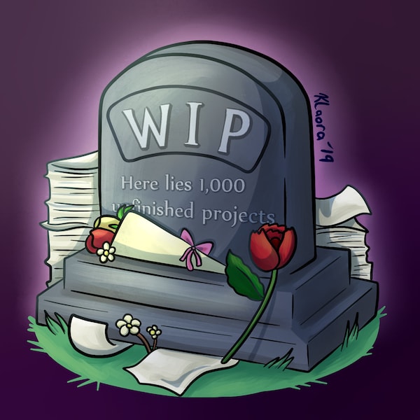 WIP RIP Tombstone Artist Writer Work in Progress Rest in Peace Graveyard Holographic Waterproof Vinyl Sticker