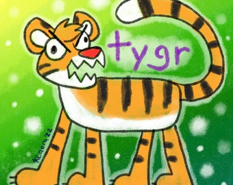Tiger Tygr Angry Furry Animal Crayon Bad Drawing Holographic Waterproof Vinyl Sticker