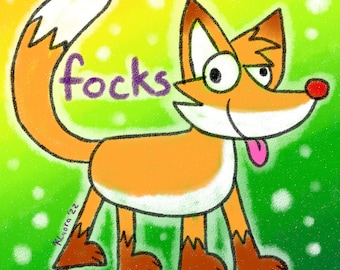 Fox Focks Silly Bad Drawing Crayon Furry Kidcore Holographic Vinyl Sticker