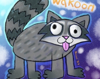 Raccoon Wakoon Crayon Bad Drawing Furry Goober Kidcore Holographic Waterproof Vinyl Sticker