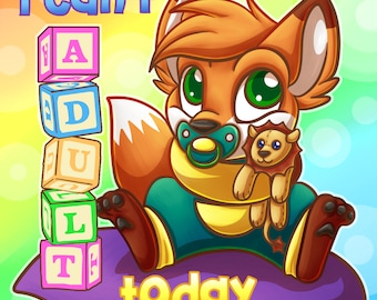 I Can't Adult Today Furry Kidcore Babyfur ABDL Little Space Fox Toy Blocks Holographic Waterproof Vinyl Sticker