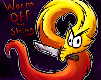 Worm Off the String Worm on a String Serial Killer Knife Furry Holographic Waterproof Vinyl Sticker