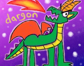 Dragon Dargon Silly Fantasy Furry Goober Crayon Bad Drawing Holographic Waterproof Vinyl Sticker