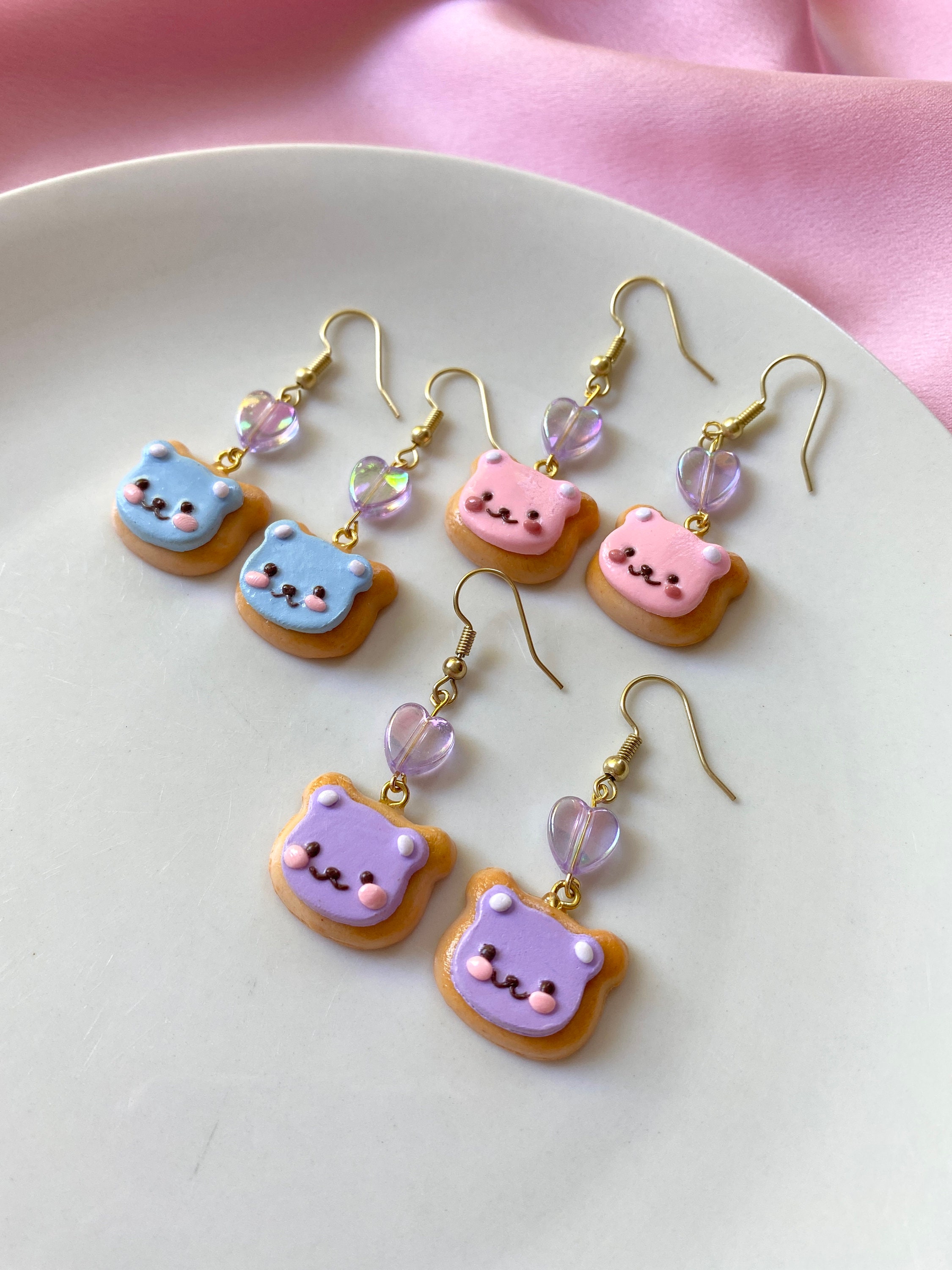 Pink Bear Sugar Cookie Earrings Polymer Clay Food Jewelry Etsy