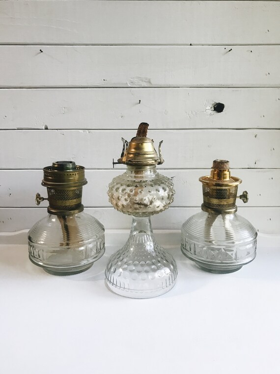 Set Of Three Antique Glass Oil Kerosene Lamp Bases Etsy