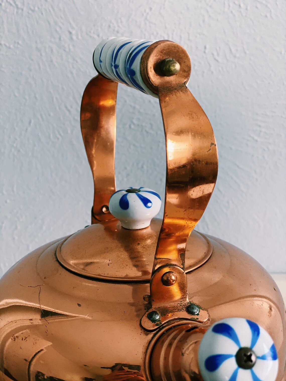Vintage Copper Kettle with Porcelain Handle Etsy