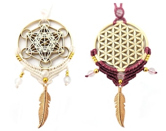 Kostka Metatrona i Kwiat życia Ręcznie wykonany makrama święta geometria Amulet boho Naszyjnik Metatrona Kostka siatka naszyjnik kwiat życia siatka