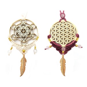 Metatrons cube & Flower of life Hand Made Macrame sacred geometry Amulet boho Necklace Metatrons Cube grid necklace flower of life grid
