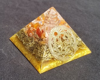 Orgonite® Pyramid Energy Healing Orgone® Pyramid Small Solar seal orange carnelian & quartz crystal EMF / RF Protection