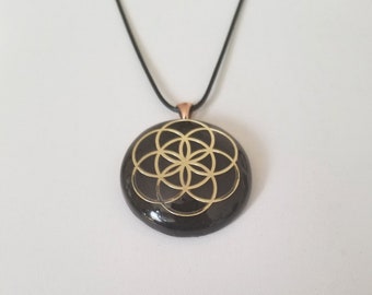 Orgonite® Pendant - seed of life orgone® amulet pendant with quartz crystal. Protection from  EMF / RF radiation of cell phone