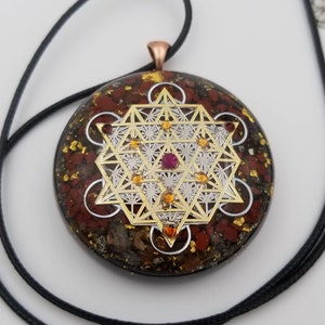 Orgonite® Pendant, Metatrons cube 64 tetrahedron orgone® amulet pendant for Protection of EMF & RF radiaton from cellphones image 1