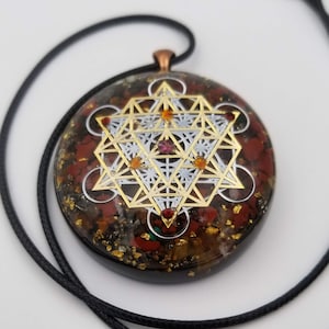 Orgonite® Pendant, Metatrons cube 64 tetrahedron orgone® amulet pendant for Protection of EMF & RF radiaton from cellphones image 1