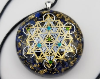 Orgonite® Pendant, Metatrons cube 64 tetrahedron orgone® amulet pendant for Protection of  EMF & RF radiaton from cellphones