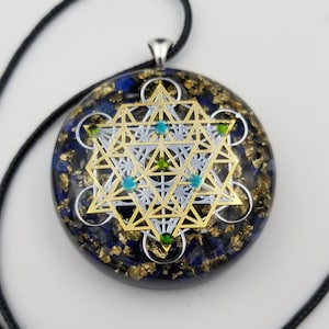 Orgonite® Pendant, Metatrons cube 64 tetrahedron orgone® amulet pendant for Protection of EMF & RF radiaton from cellphones image 1