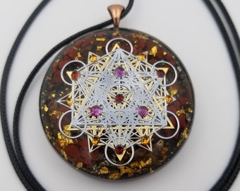 Orgonite® Pendant, Metatrons cube 64 tetrahedron orgone® amulet pendant for Protection of  EMF & RF radiaton from cellphones