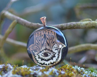 Orgonite® Pendant - Om Aum orgone® amulet pendant with quartz crystal. Protection from  EMF / RF radiation of cell phone