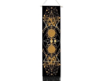 Moon phase sacred geometry moth wall decor hanging banner