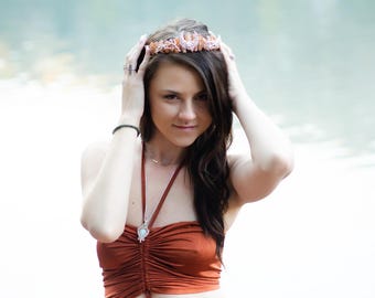 Crystal crown rustic orange aura quartz crystal tiara moon goddess
