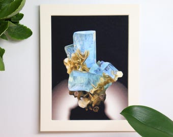 Watercolor Aquamarine Art Print, Crystal Art, Giclée Print