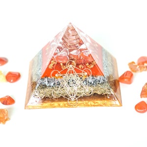 Large Orgonite® Pyramid Metatron Orgonite®Series with Orange carnelian, Sacral/Hara Chakra