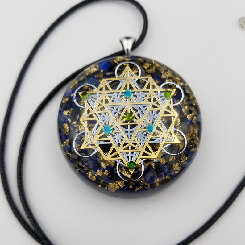 Orgonite® Pendant, Metatrons cube 64 tetrahedron orgone® amulet pendant for Protection of EMF & RF radiaton from cellphones image 1