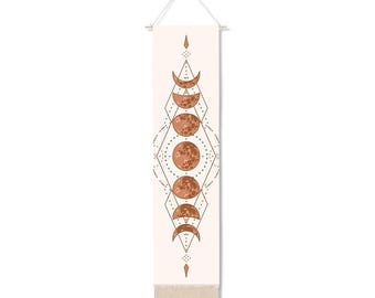 Sacred geometry moon phase boho wall decor hanging banner