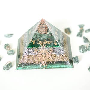 Large Orgonite® Pyramid Metatron Series with Green Aventurine, Heart Chakra