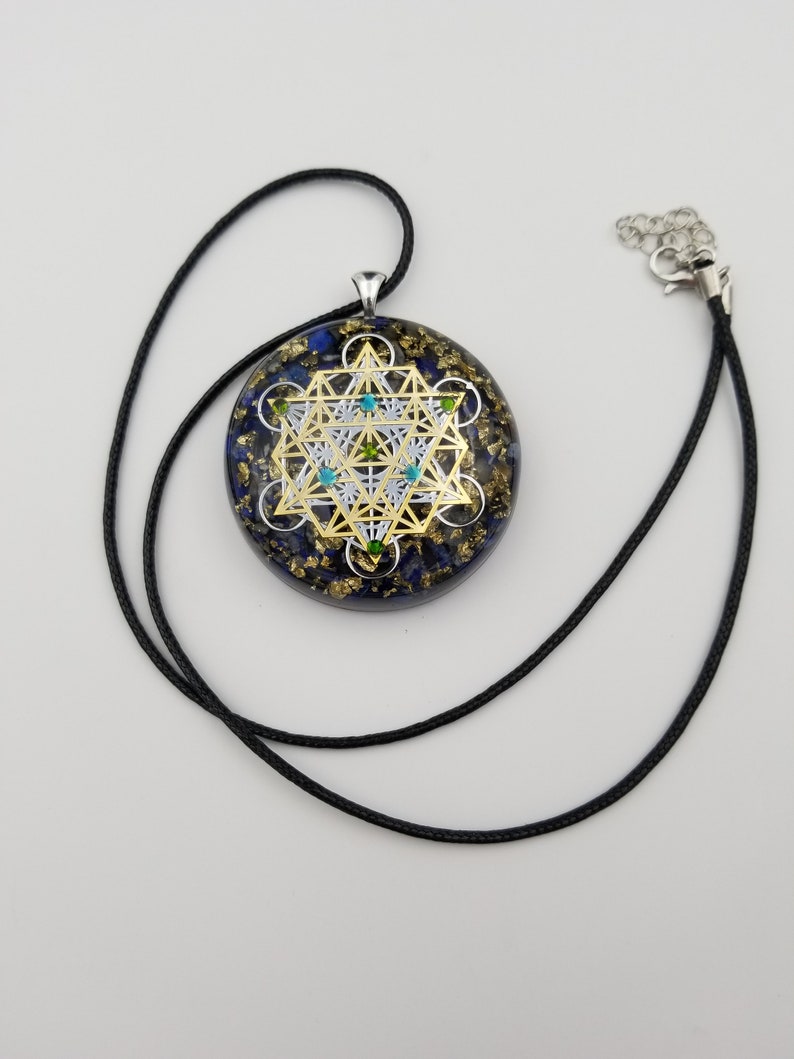 Orgonite® Pendant, Metatrons cube 64 tetrahedron orgone® amulet pendant for Protection of EMF & RF radiaton from cellphones image 2