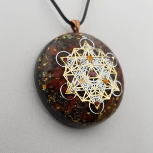 Orgonite® Pendant, Metatrons cube 64 tetrahedron orgone® amulet pendant for Protection of EMF & RF radiaton from cellphones image 4