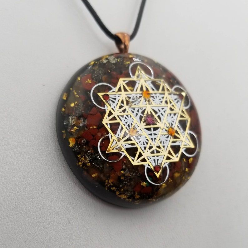 Orgonite® Pendant, Metatrons cube 64 tetrahedron orgone® amulet pendant for Protection of EMF & RF radiaton from cellphones image 4