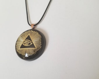 Orgonite® Pendant - all seeing eye orgone® amulet pendant with quartz crystal. Protection from  EMF / RF radiation of cell phone