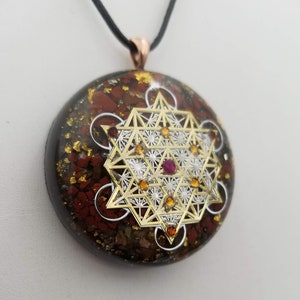 Orgonite® Pendant, Metatrons cube 64 tetrahedron orgone® amulet pendant for Protection of EMF & RF radiaton from cellphones image 2