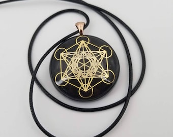 Orgonite® Pendant - Metatron merkaba orgone® amulet with quartz crystal pendant - cell phone EMF Protection