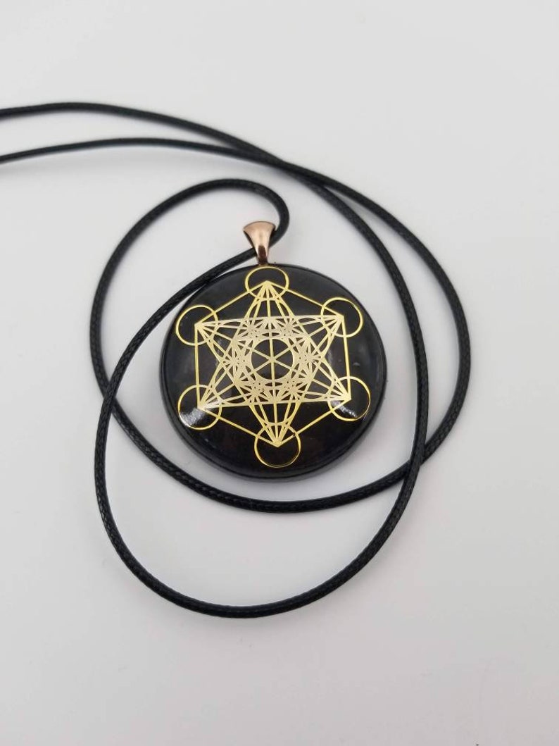 Orgonite® Pendant Metatron merkaba orgone® amulet with quartz crystal pendant cell phone EMF Protection image 1