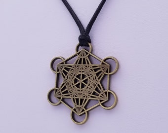 Metatrons cube talisman pendant merkaba star tetrahedron amulet, Archangel Metatrons cube sigil with 5 platonic solids