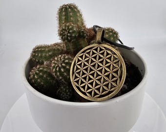 Bronze Flower of Life pendant talisman, seed of life amulet, boho sacred geometry jewelry, divine feminine necklace,