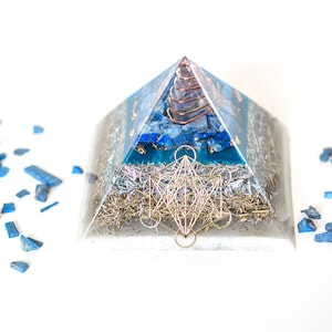 Orgonite® Pyramid Metatron Orgone® energy Pyramid Series with Blue Lapis Lazuli, Throat Chakra
