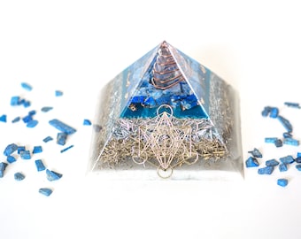 Orgonite® Pyramid Metatron Orgone® energy Pyramid Series with Blue Lapis Lazuli, Throat Chakra