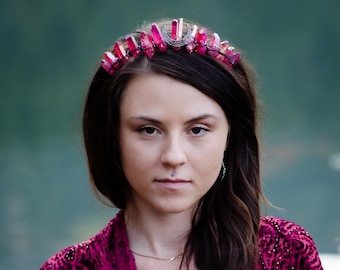 Crystal crown red aura quartz crystal tiara moon goddess