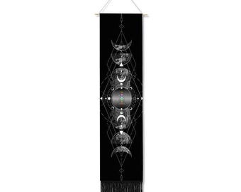 Moon phase sacred geometry 7 chakra meditation wall decor hanging banner