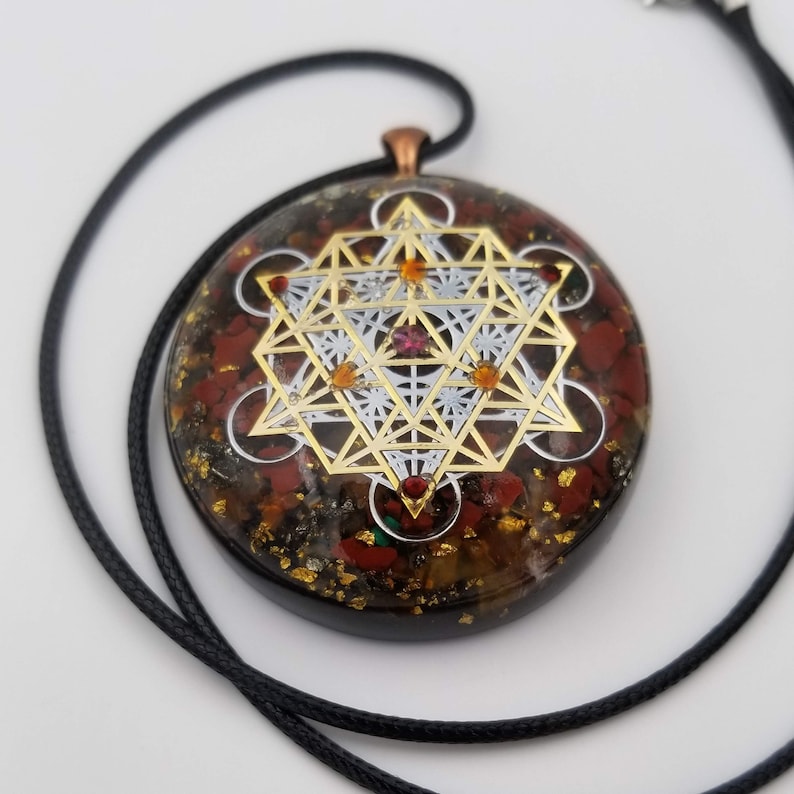 Orgonite® Pendant, Metatrons cube 64 tetrahedron orgone® amulet pendant for Protection of EMF & RF radiaton from cellphones image 1