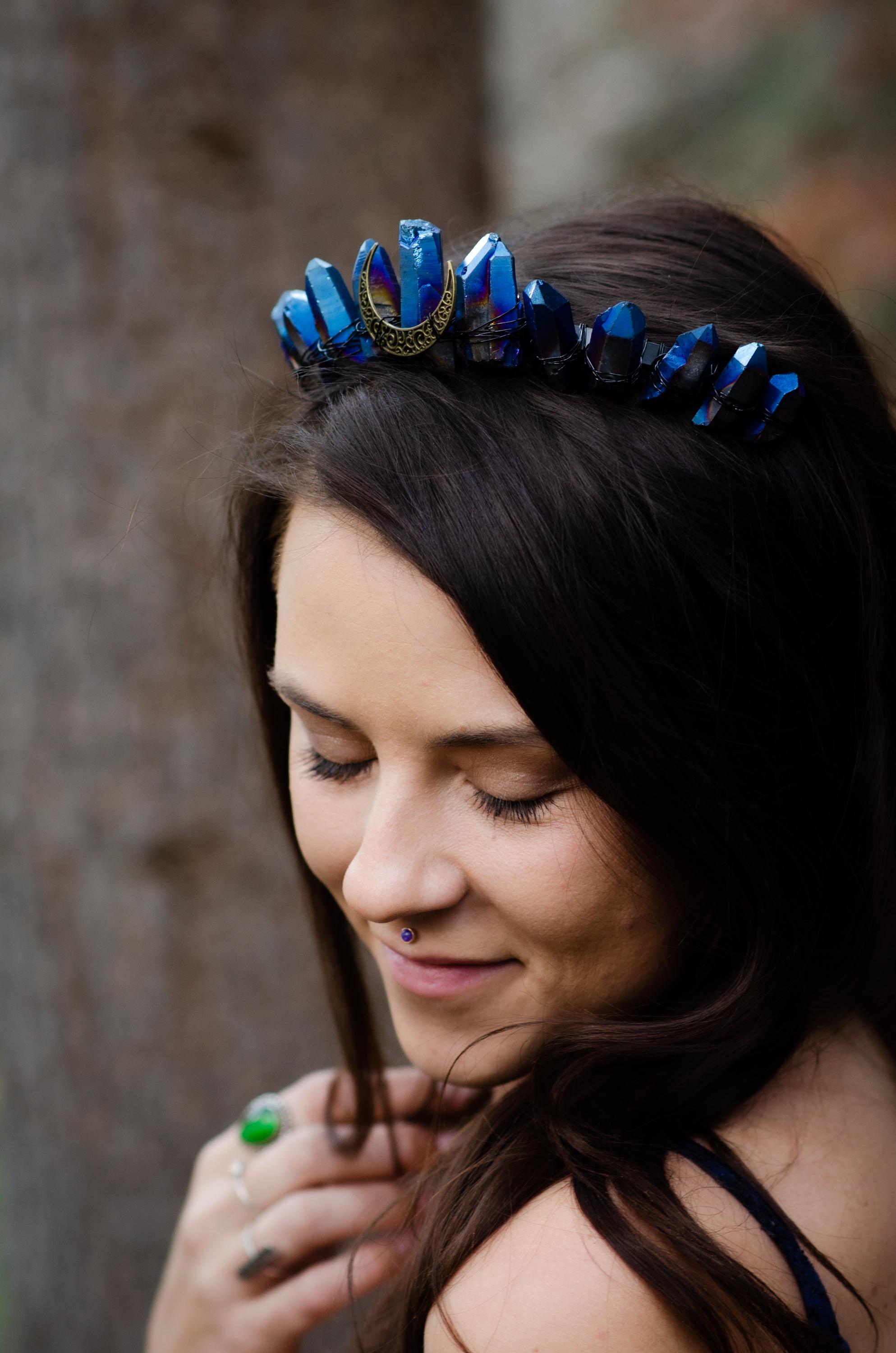 Crystal Crown Blue Aura Quartz Crystal Tiara Moon Goddess - Etsy display picture 1