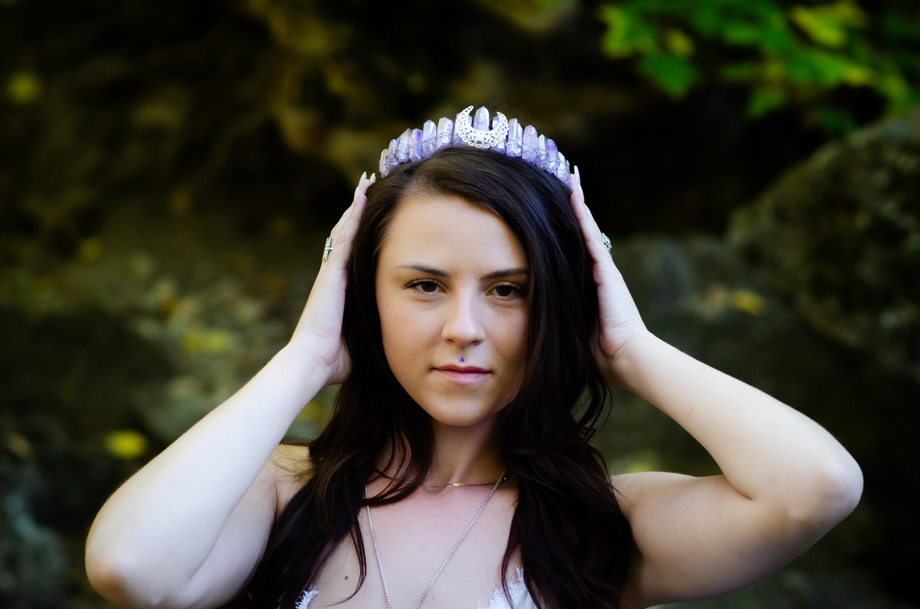 Crystal Crown Moon Goddess Purple Aura Quartz Clear Quartz  display picture 1