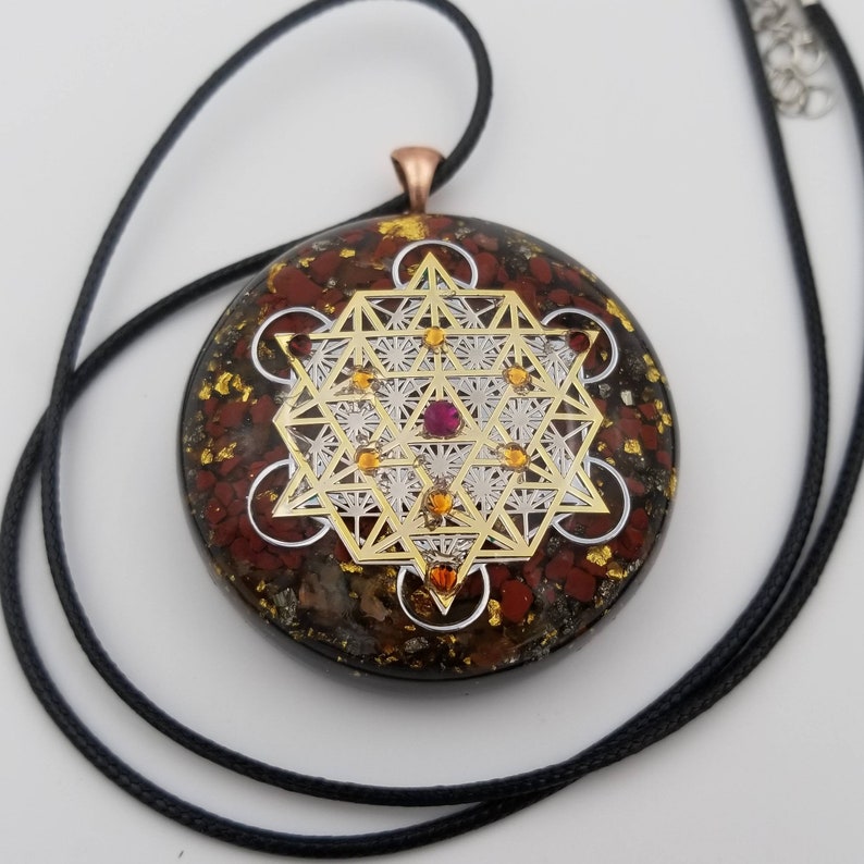 Orgonite® Pendant, Metatrons cube 64 tetrahedron orgone® amulet pendant for Protection of EMF & RF radiaton from cellphones image 1