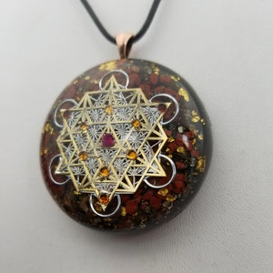 Orgonite® Pendant, Metatrons cube 64 tetrahedron orgone® amulet pendant for Protection of EMF & RF radiaton from cellphones image 5