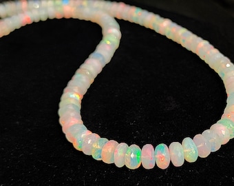 AAA Top Quality Fire Ethiopian Opal Stone Beads Necklace, Faceted Multi Fire Opal Beaded Necklace, Roundel Opal Gifted Jewelry