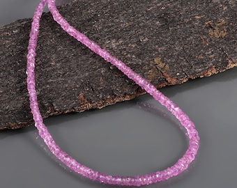 100% Natural Pink Sapphire Stone Beaded Necklace , AAA+ Quality Sapphire Gemstone Faceted Roundel Jewelry