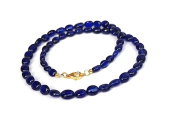 AAA+ Quality 100% Natural Blue Sapphire Stone Necklace, Plain Oval Blue Sapphire Gemstone Necklace, Stone Beads Blue Sapphire Necklace,